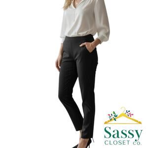 Liverpool Los Angeles Black Pants Size 8 Pull‑On Waist Flat Front Pockets EUC